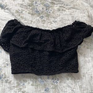 Black eyelet crop top